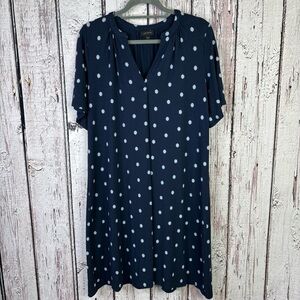 J. Jill Wearever Shirred Neckline Flutter Sleeve Dress‎ Navy Floral Size Medium